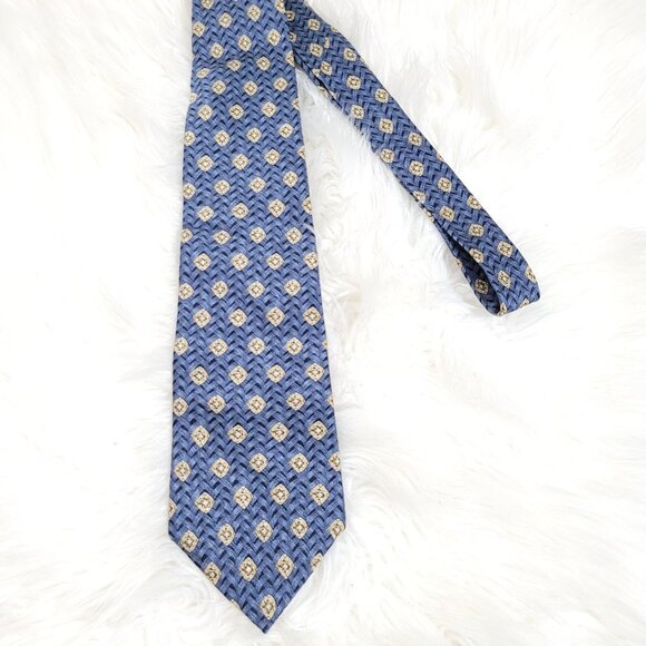 Van Heusen Vintage Blue Long Neck Tie Diamond and Weave Print Pattern Wide Retro - Picture 1 of 5